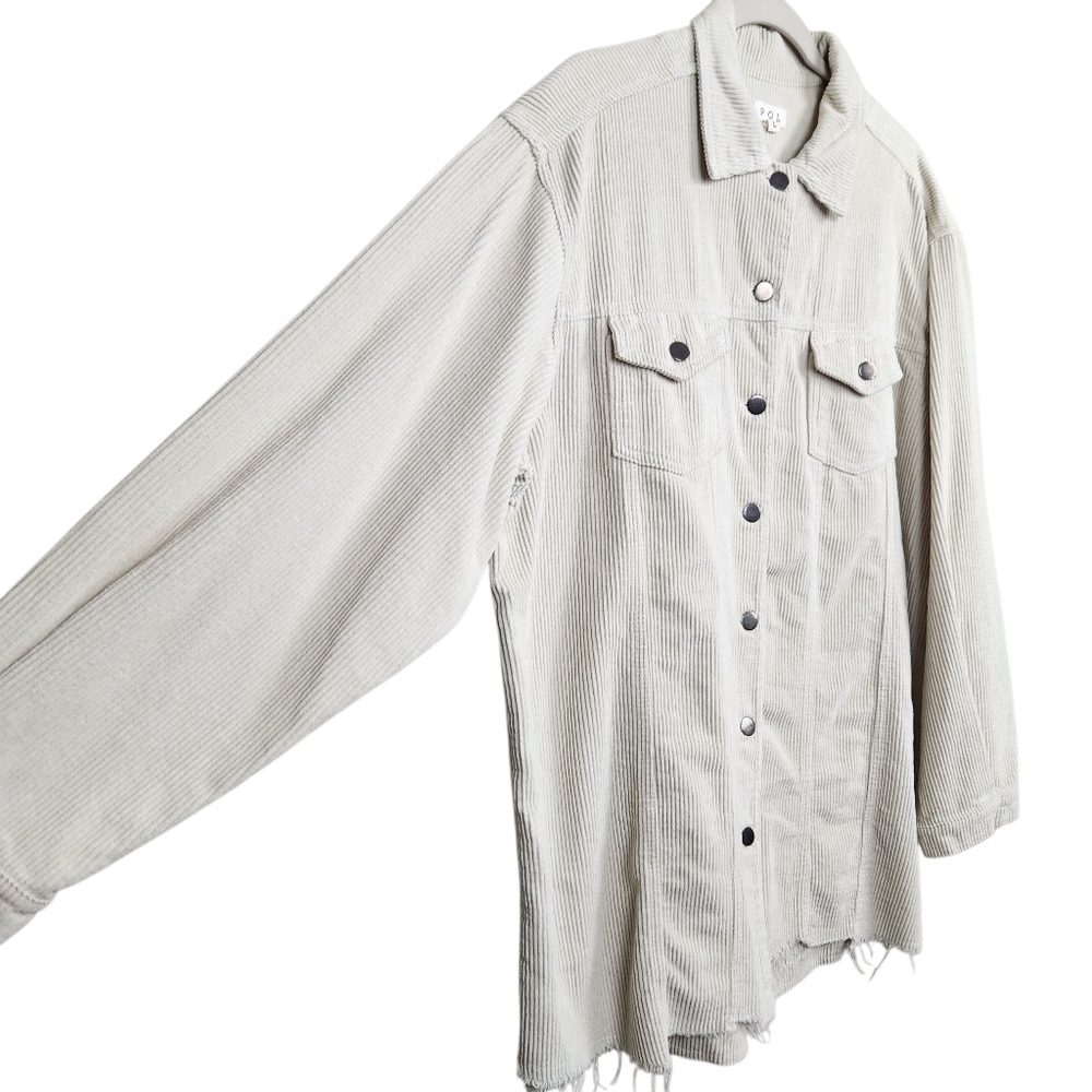 POL Leaving It All Behind Corduroy Jacket Cream Shacket Boho Womens Size Large - Picture 5 of 11
